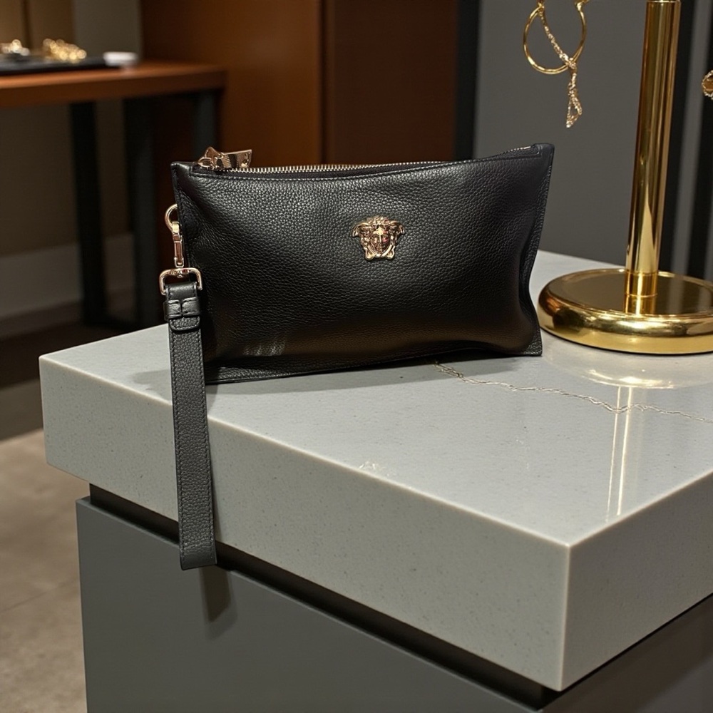Versace la Medusa Black Leather Clutch